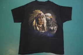 3D Emblem Single Stitch 1993 Made in USA Eagle Wolf Native American 90's T-shirt