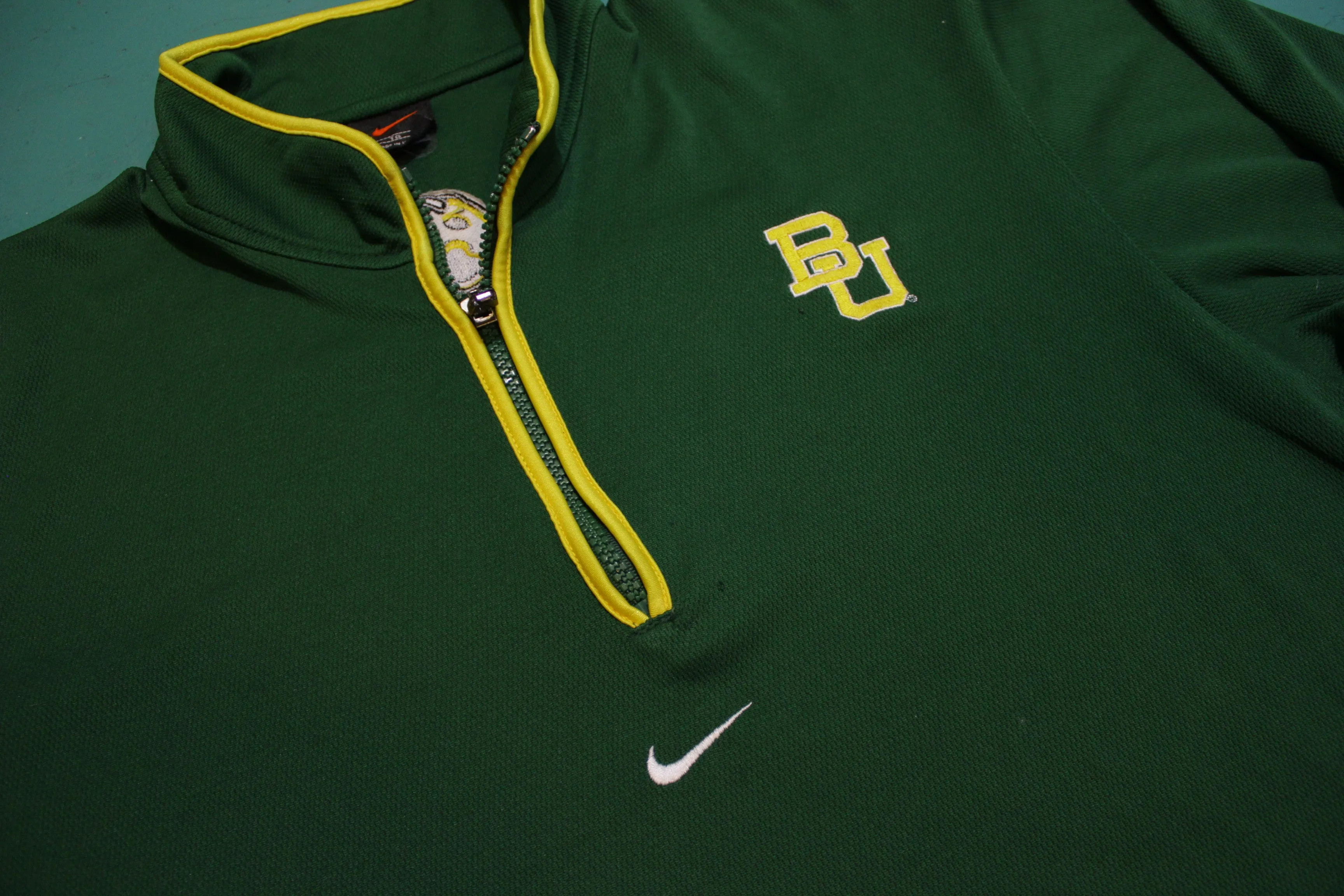 90's USA Made Nike Black Tag Baylor University Swoosh Long Sleeve Zip Pullover Shirt