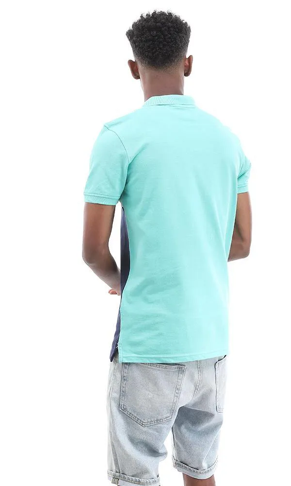 94983 Short Sleeves Buttoned Tri-Tone Polo Shirt - Ligh Green