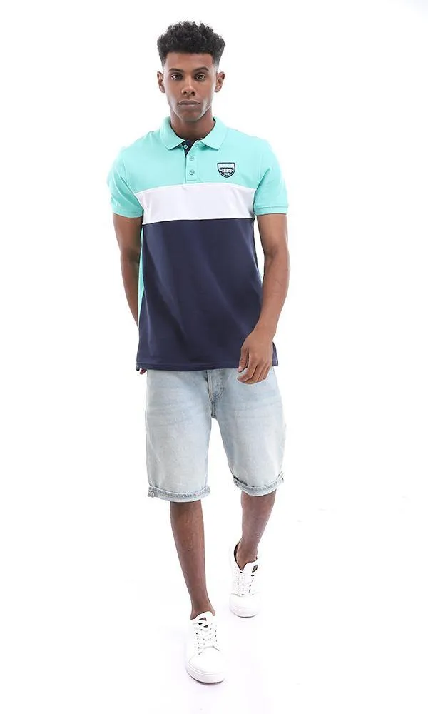 94983 Short Sleeves Buttoned Tri-Tone Polo Shirt - Ligh Green