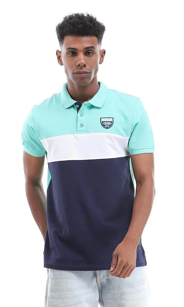 94983 Short Sleeves Buttoned Tri-Tone Polo Shirt - Ligh Green