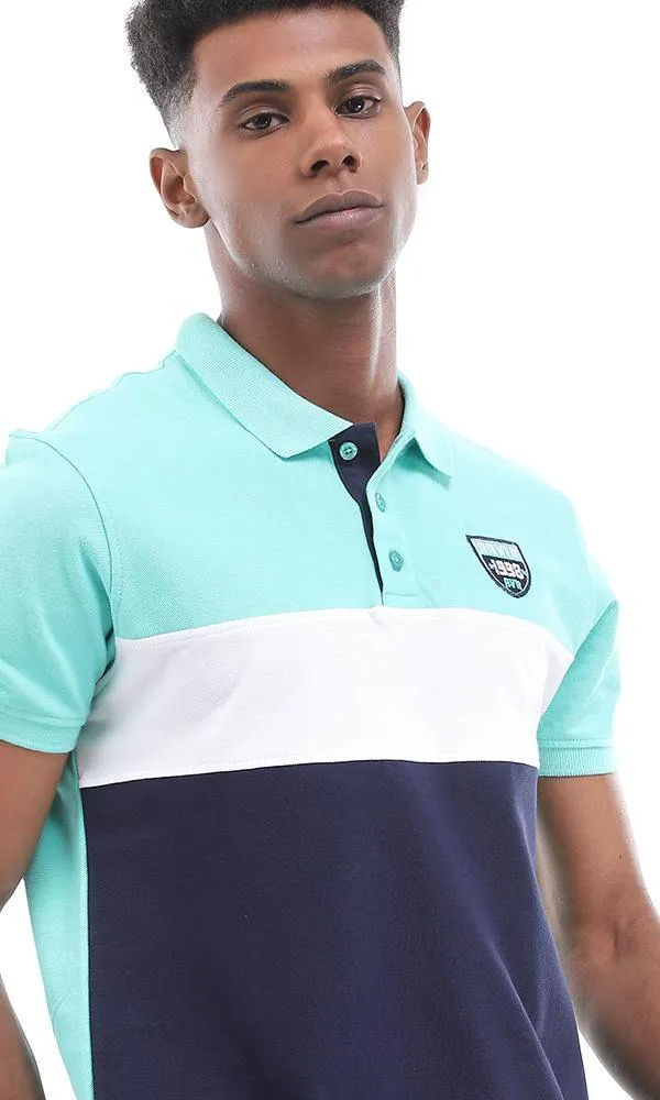 94983 Short Sleeves Buttoned Tri-Tone Polo Shirt - Ligh Green