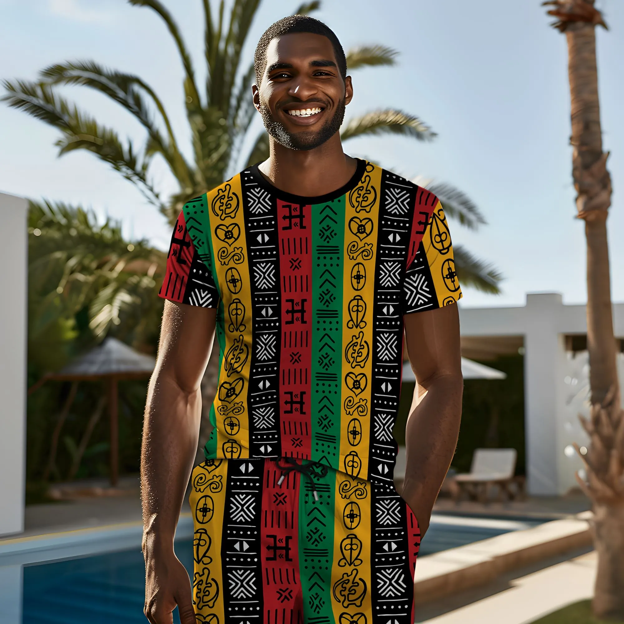 African Symbols In Pan-African Colors T-shirt And Shorts Set