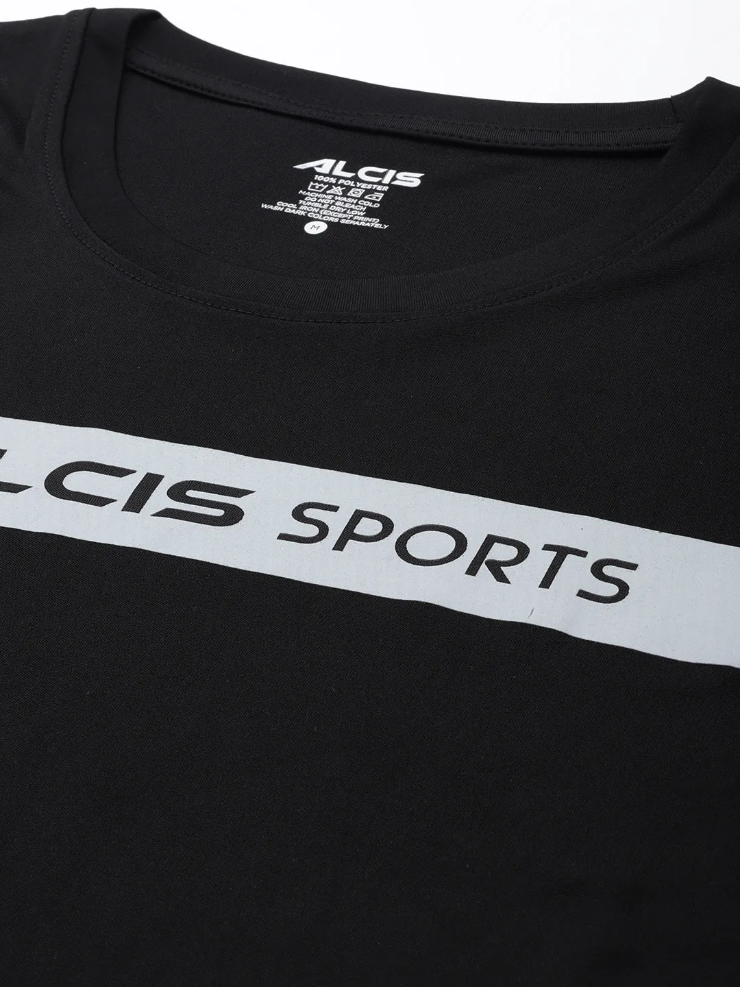 Alcis Men Black Brand Logo Slim Fit T-shirt