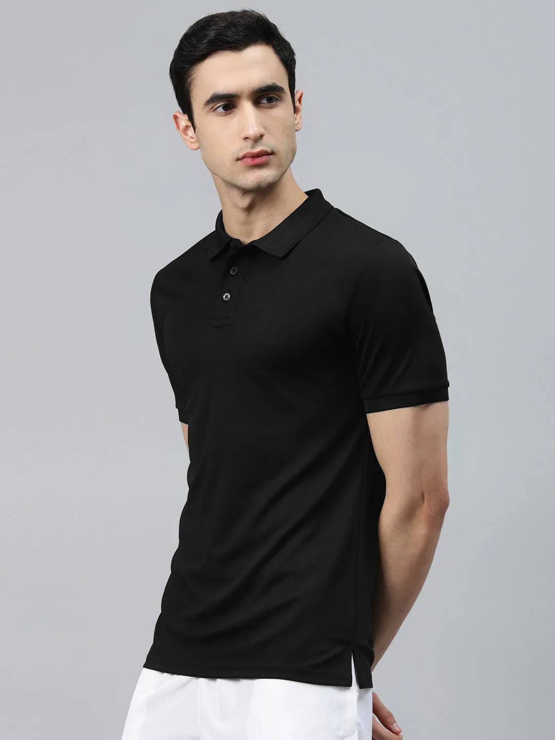 Alcis Men Black Solid Polo Collar T-shirt