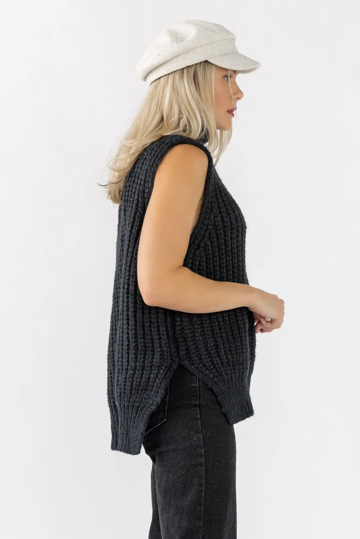 Aniyah Black Turtleneck Sweater Vest - Final Sale