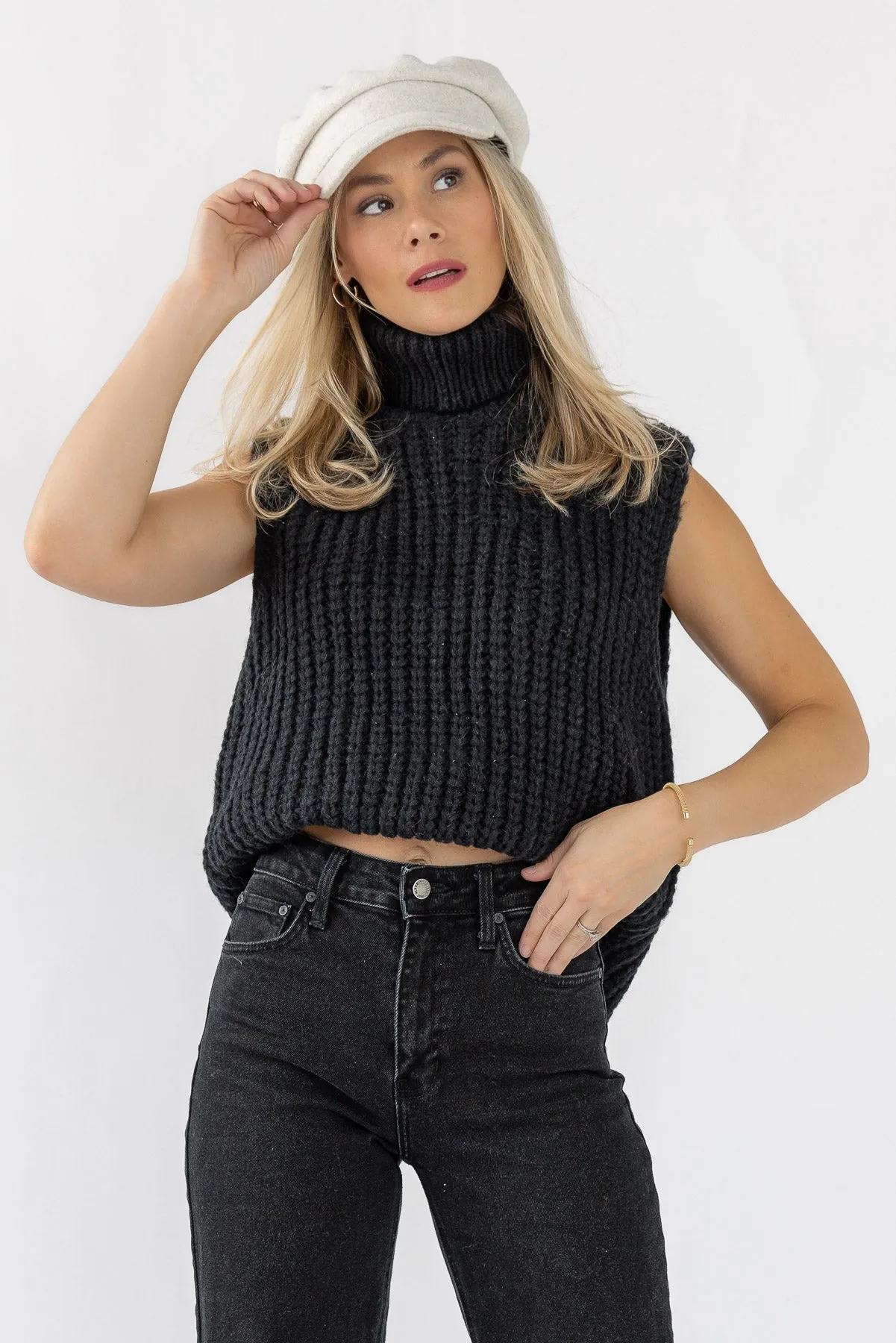 Aniyah Black Turtleneck Sweater Vest - Final Sale