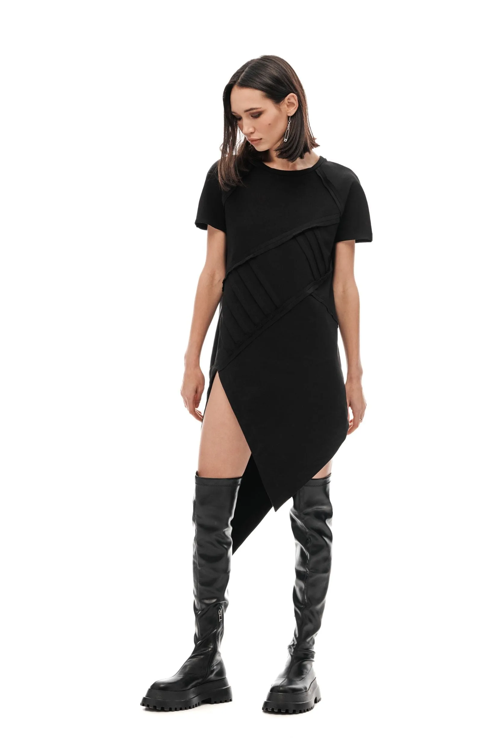 Asymmetric Black T-shirt Dress