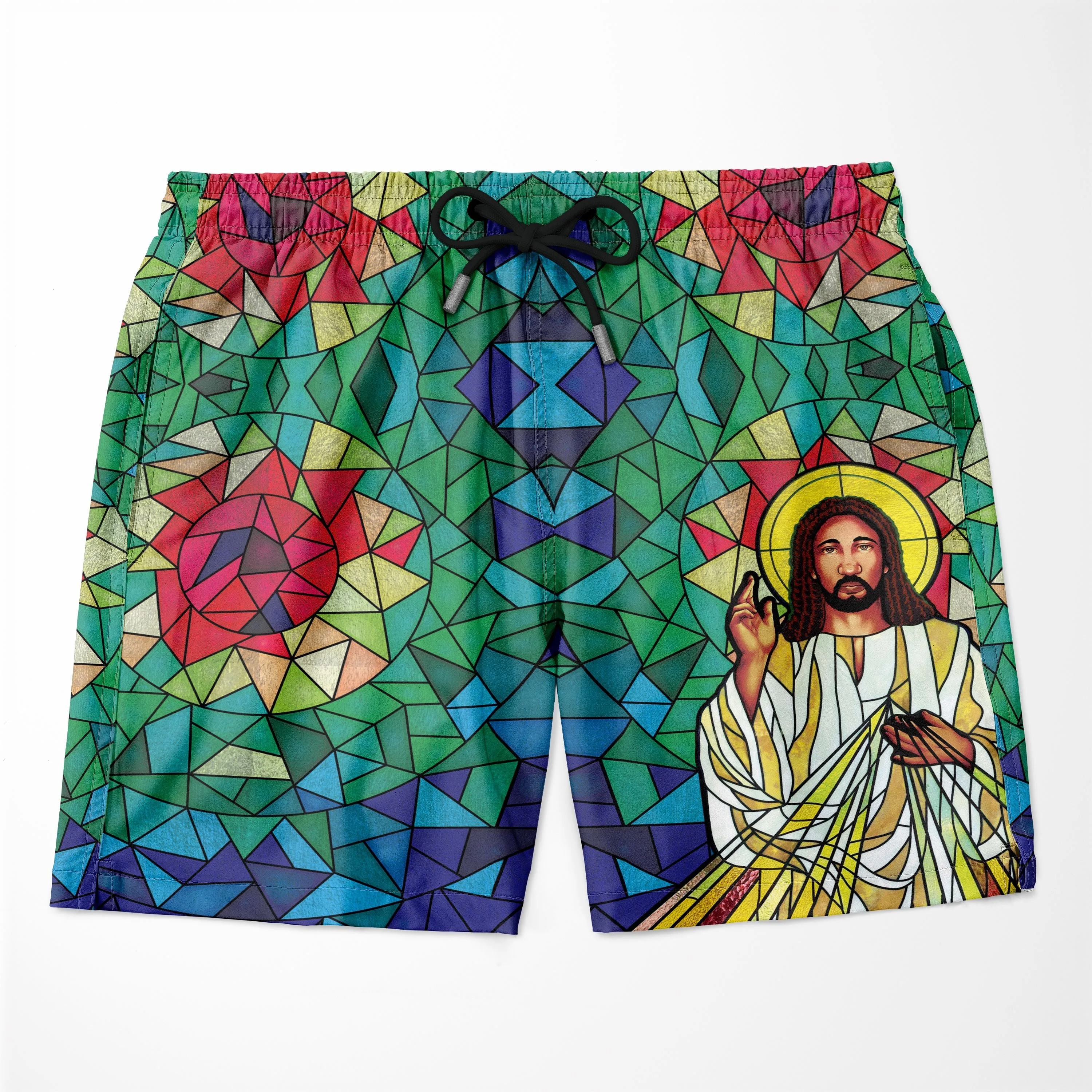 Black Jesus On The Stained Glass T-shirt and Shorts Set