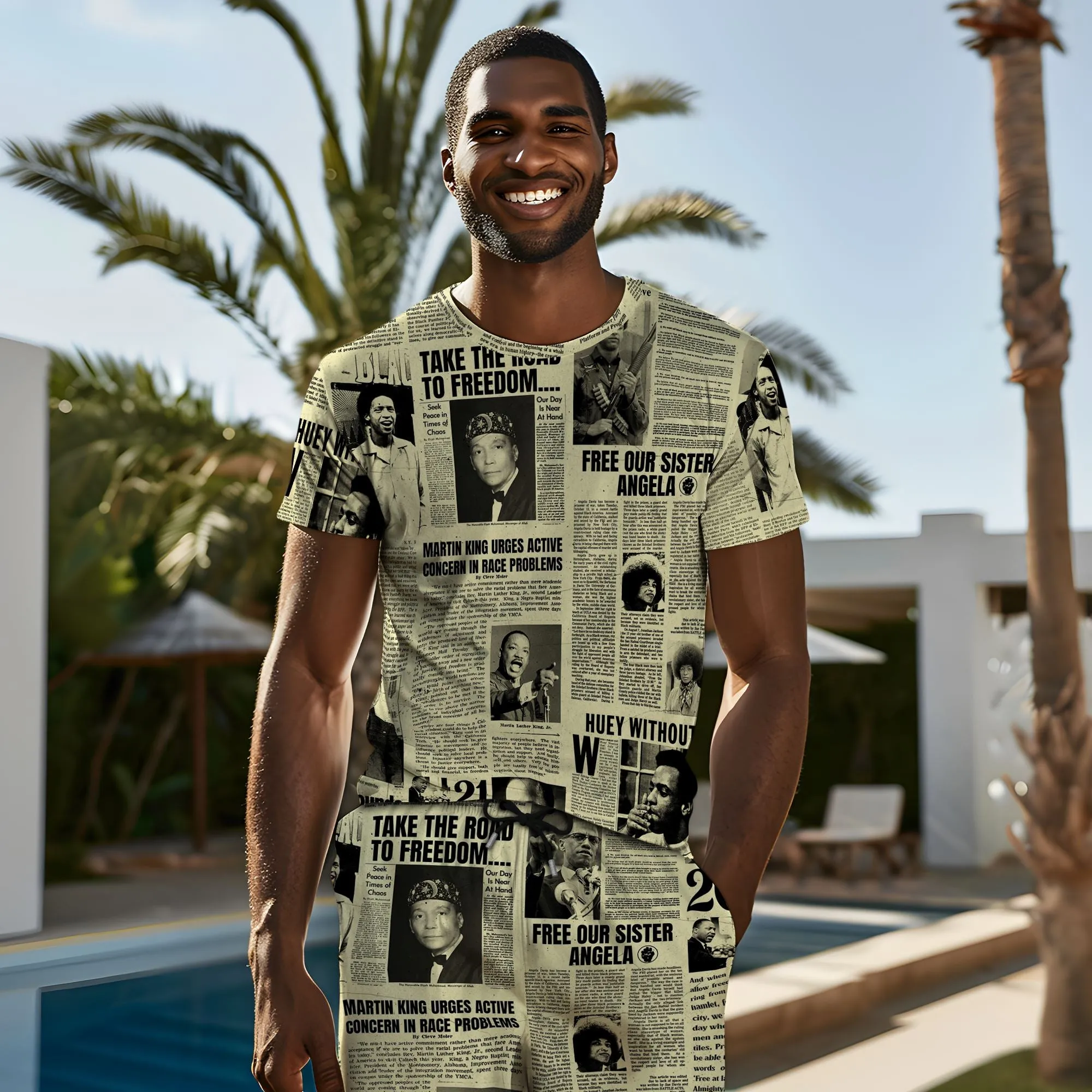 Black Power Newspaper T-shirt And Shorts Set