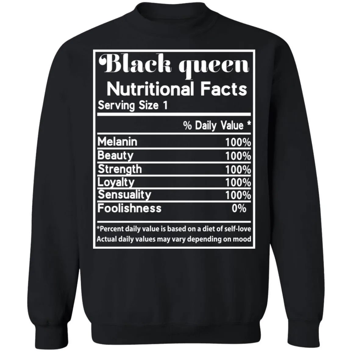 Black Queen Nutrition Facts T-shirt