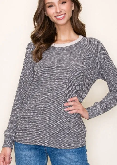 Charcoal Two Tone Knit Top