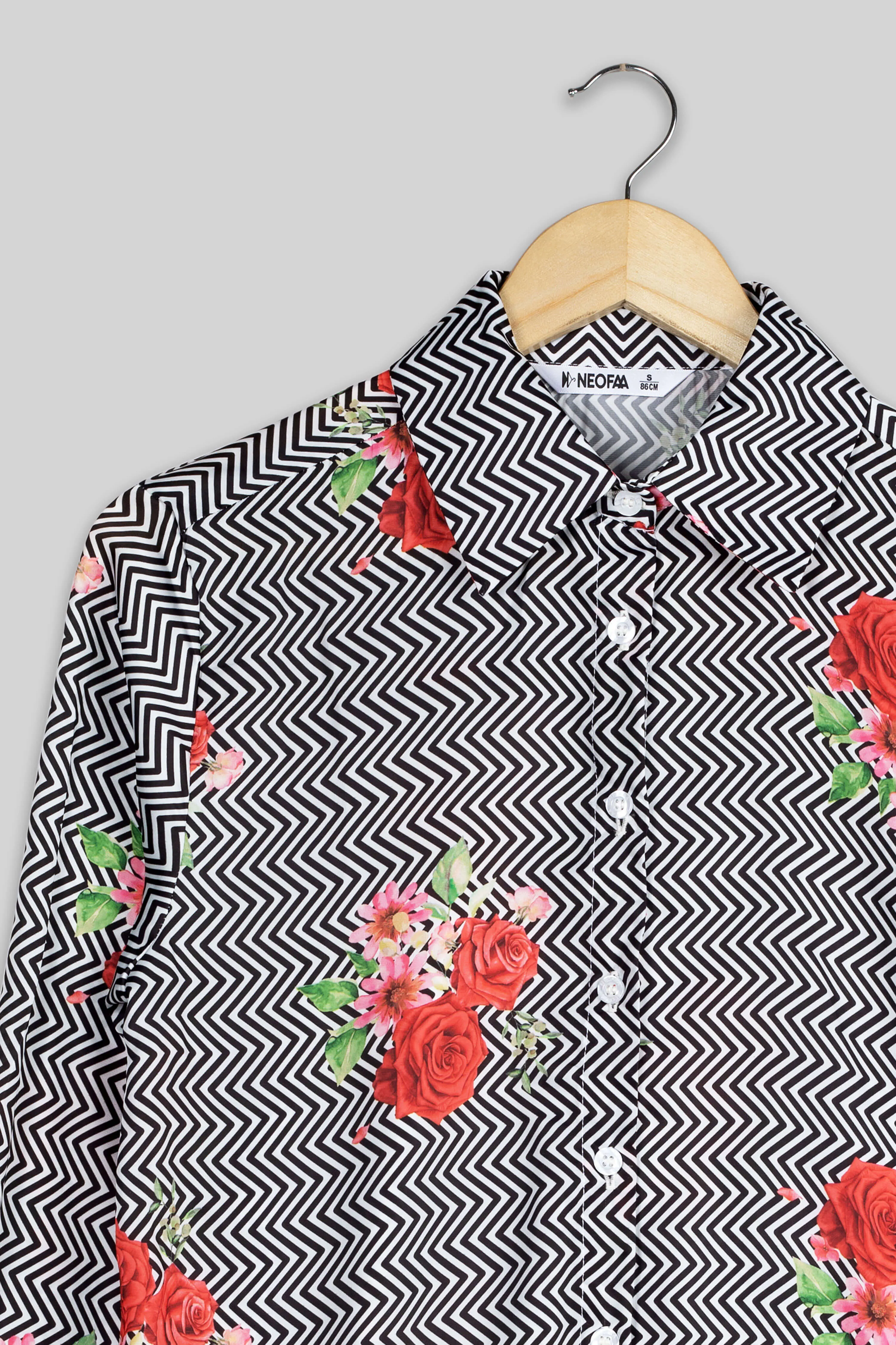 Chevron Black Floral Shirt For Women