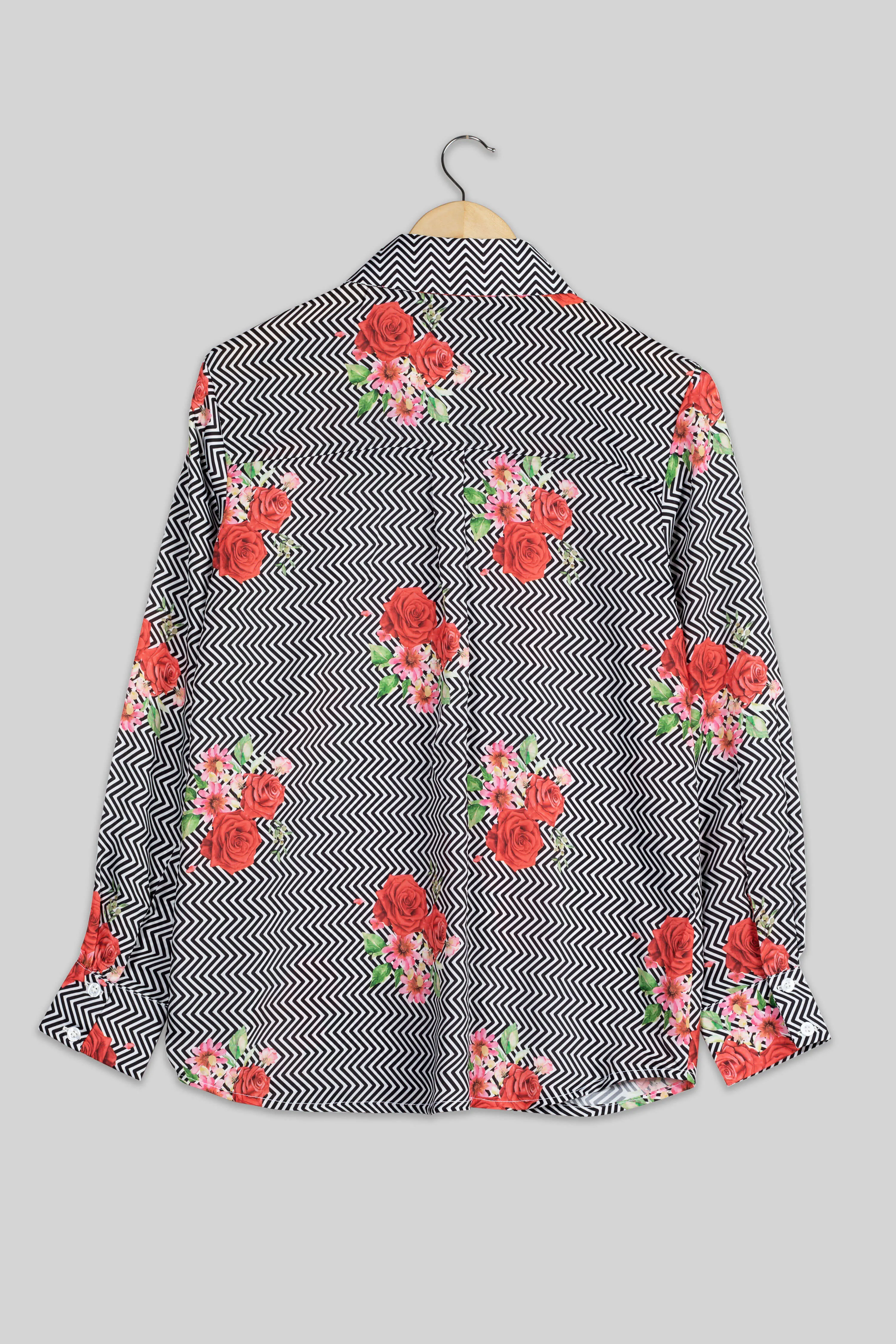 Chevron Black Floral Shirt For Women