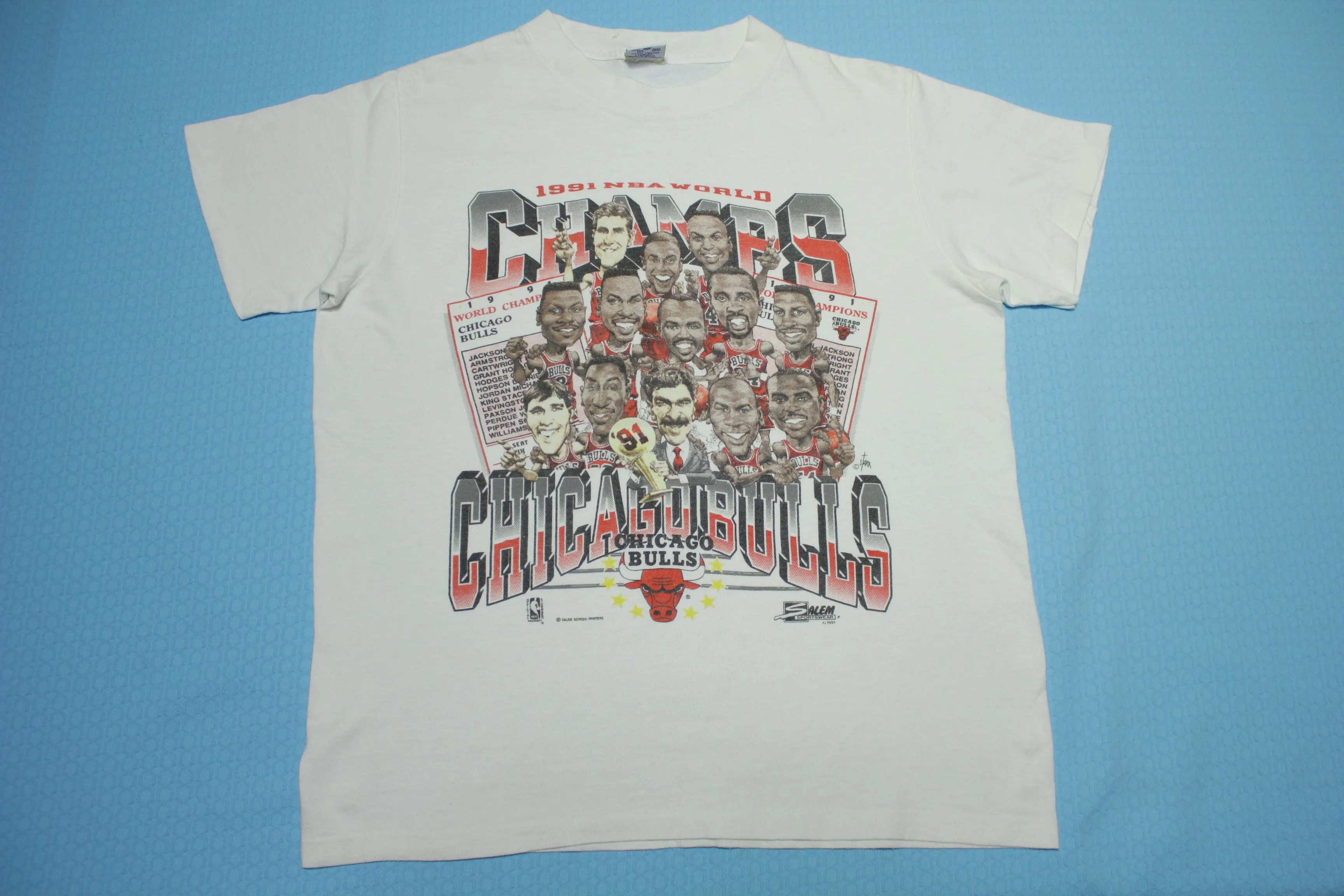 Chicago Bulls Vintage 1991 Champions Jordan Pippen Phil Jackson Salem USA T-Shirt