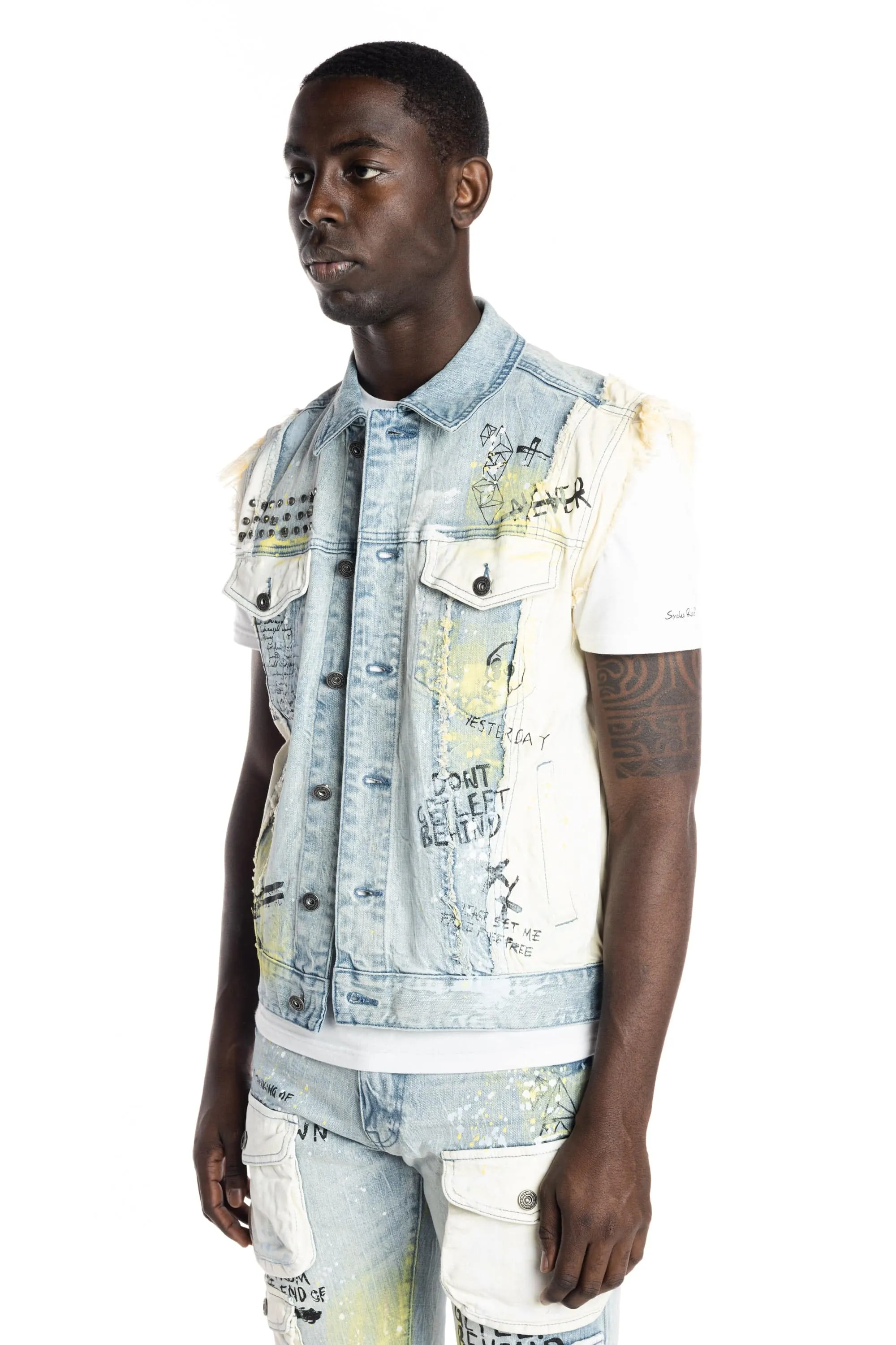 Colorblock Denim Vest - Mulberry Blue