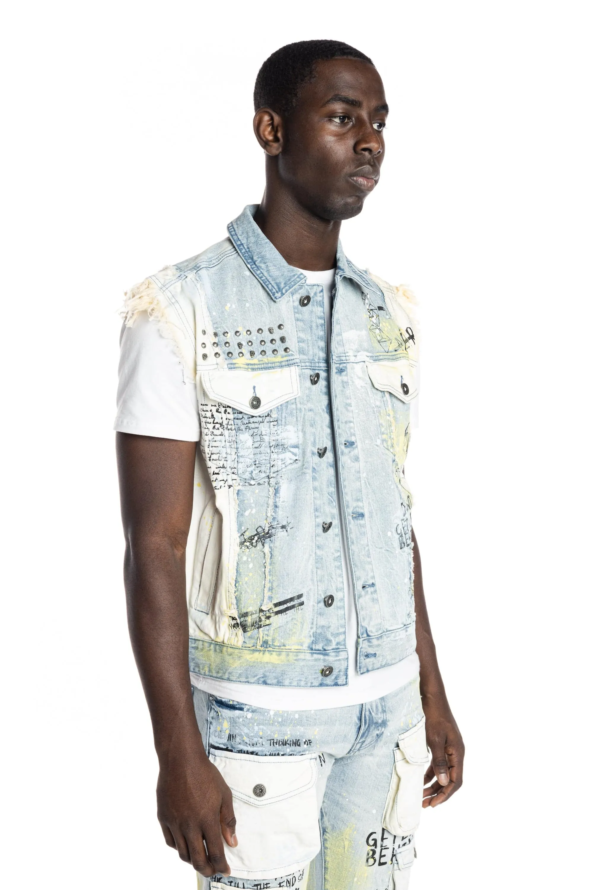 Colorblock Denim Vest - Mulberry Blue