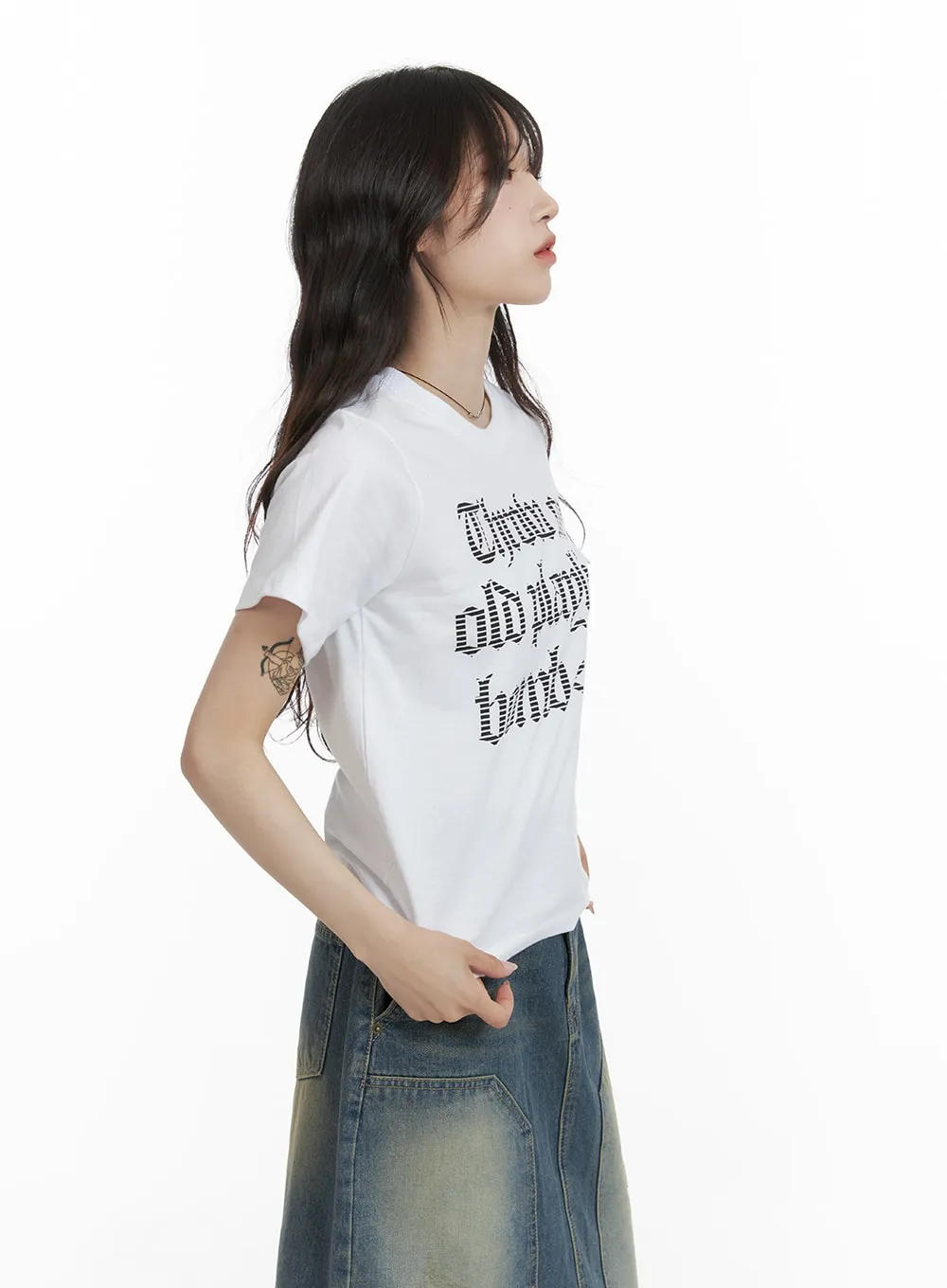 Cotton Lettering Crop T-Shirt CA408