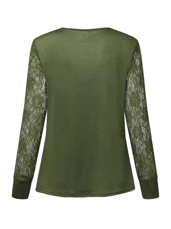 Elegant Women's Lace Shirt with Long Sleeve and Stylish Print Pattern