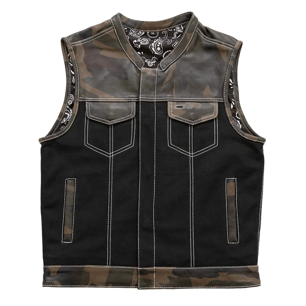 First Mfg Infantry Motorcycle Leather Canvas Vest