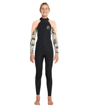 Girl's Bahia 3/2mm Steamer Back Zip Wetsuit - Black Wild Papaya