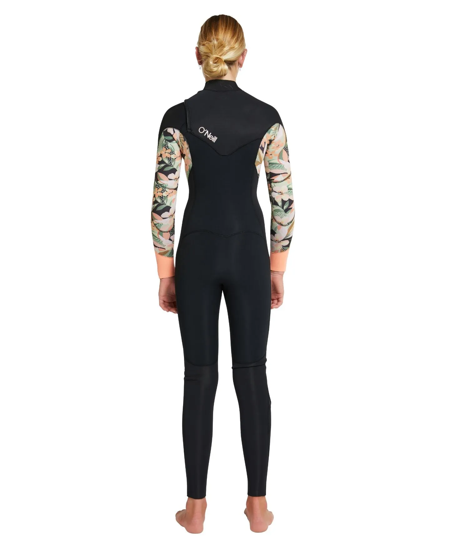 Girl's Bahia 4/3mm Steamer Chest Zip Wetsuit - Black Wild Papaya