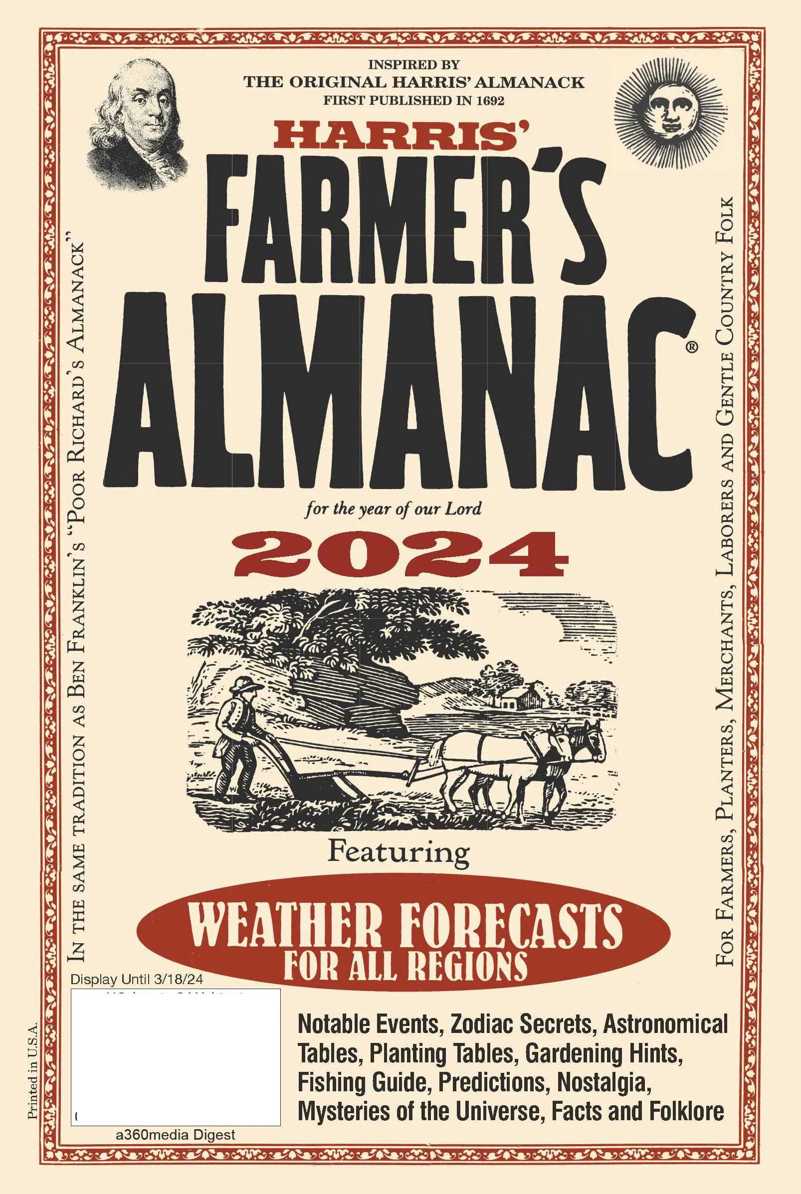 Harris' Farmers Almanac - 2024 Weather Forecasts For All Regions: Use Of Farmer, Planters, Breeders, Mechanics & All Families, Astronomical Calculations, Planting Tables, Calendar, Agriculture & More!