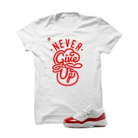 Jordan 11 Low Varsity Red White T Shirt (Never Give Up)