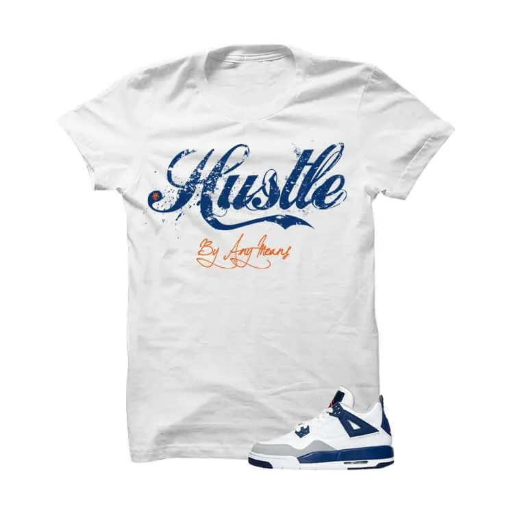 Jordan 4 Gs Deep Royal Blue White T Shirt (Hustle By Any Means)