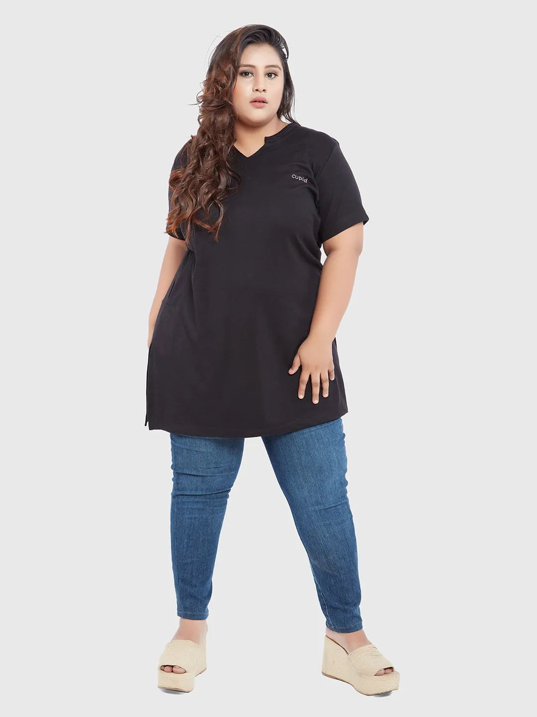 Long Line Black Top For Women - Plus Size