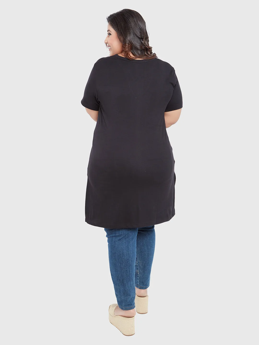 Long Line Black Top For Women - Plus Size