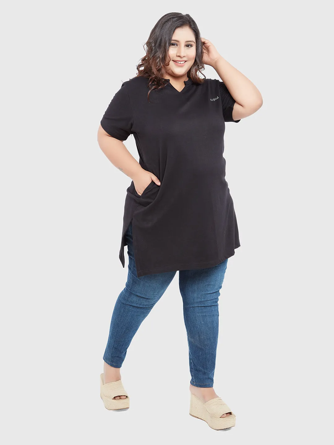 Long Line Black Top For Women - Plus Size