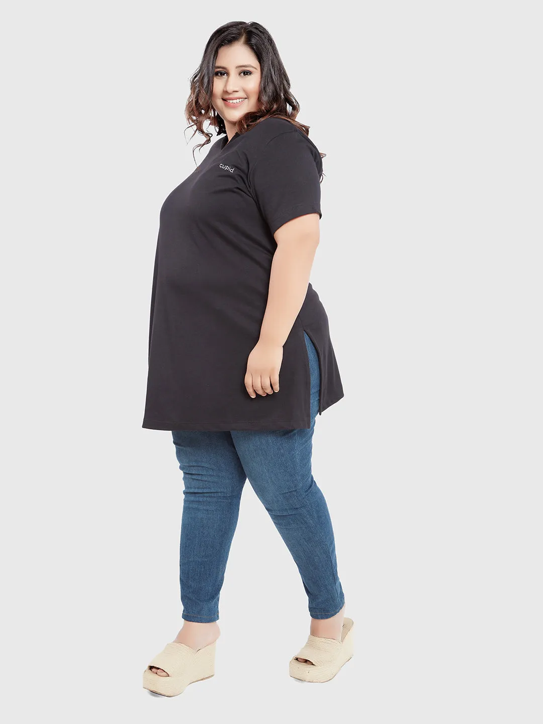 Long Line Black Top For Women - Plus Size