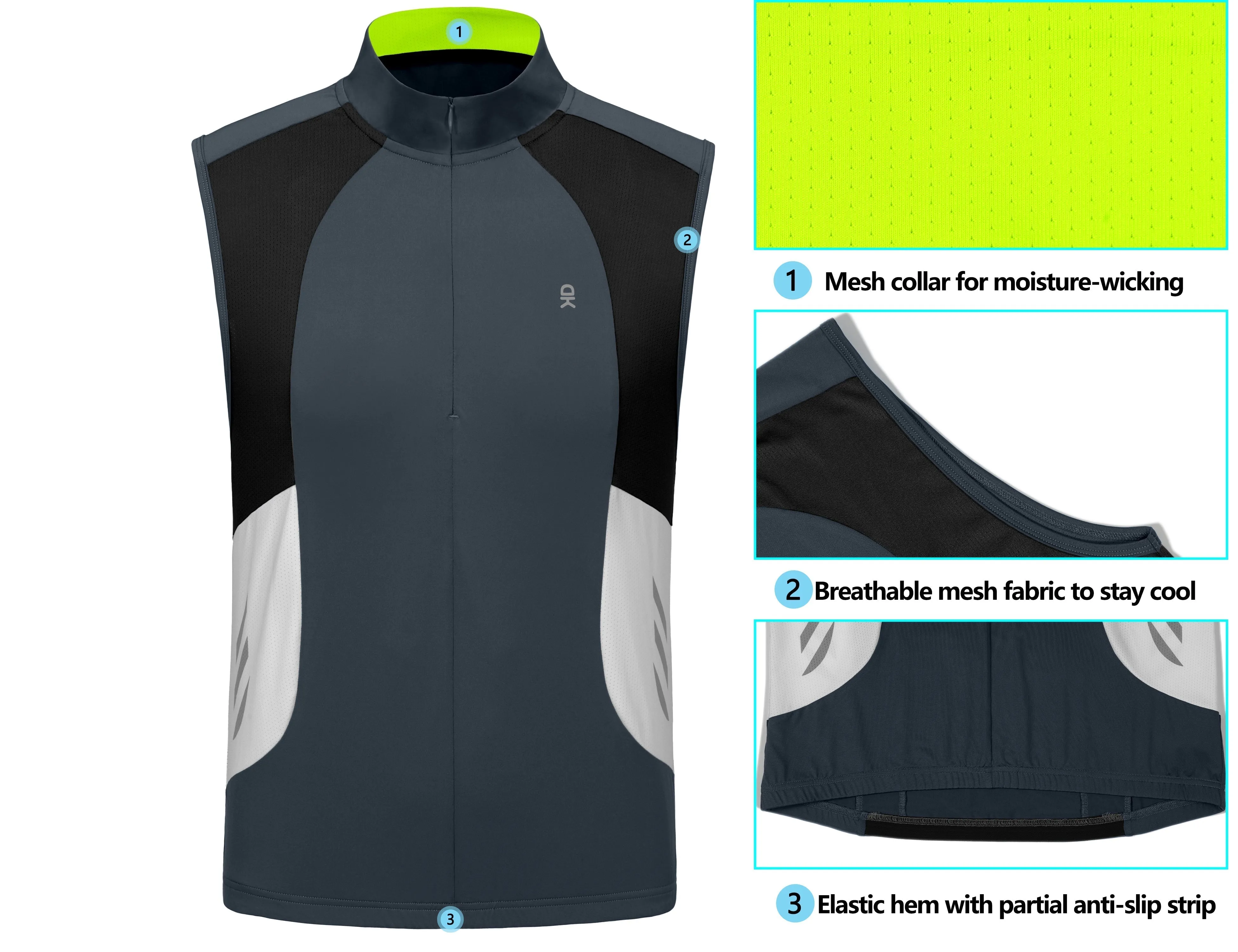 Men's Reflective Cycling Vests with 4 Rear Pockets