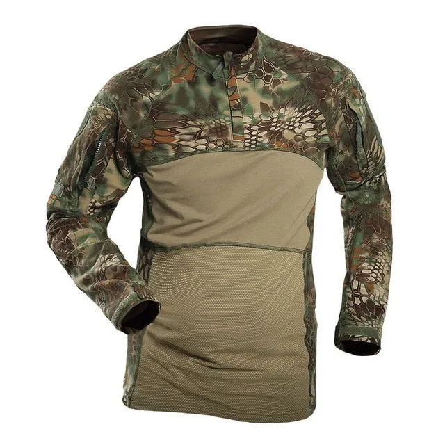 Mens Tactical Shirt Men Camouflage Army Long Sleeve T Shirt Cotton Combat Shirts