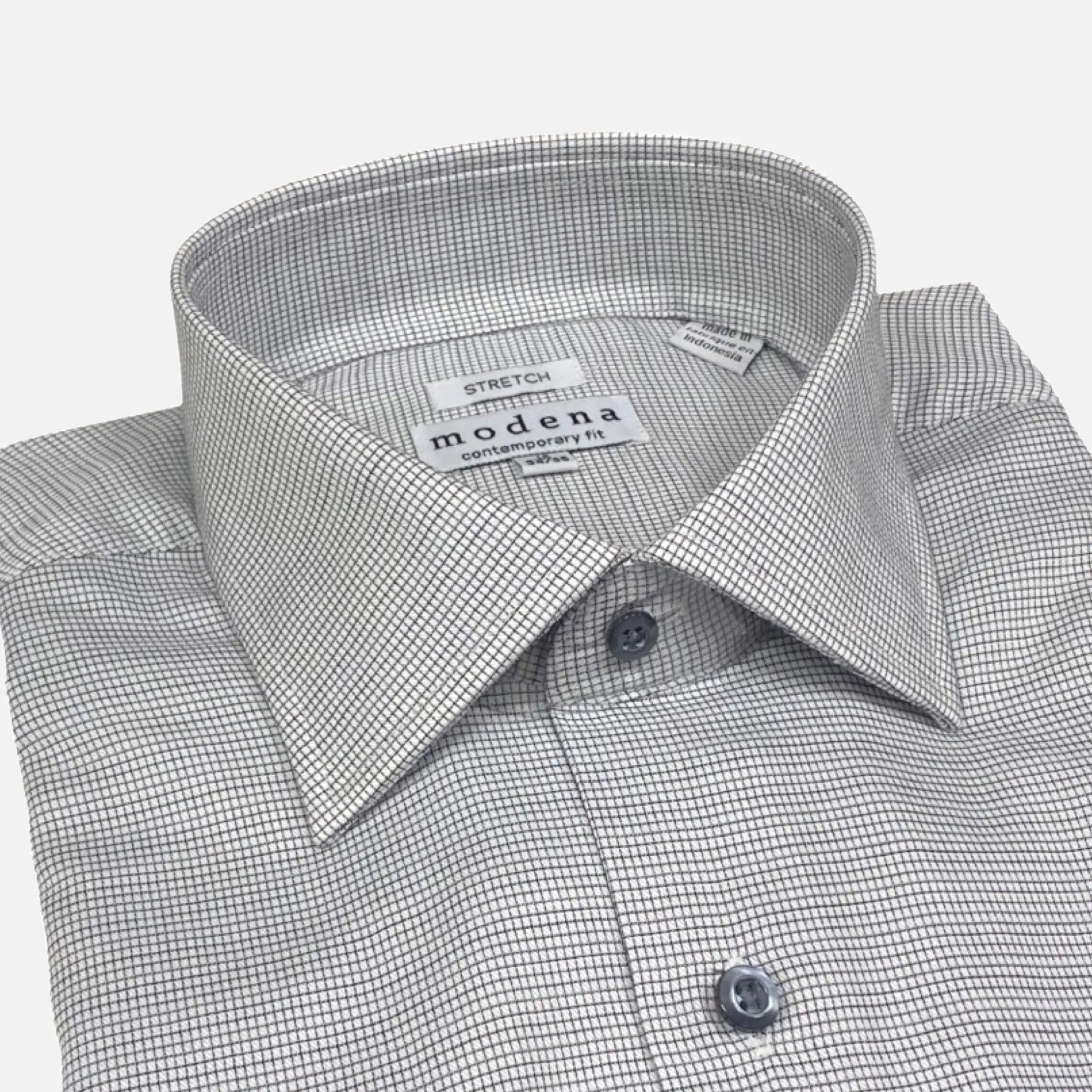 Modena Contemporary Fit Dress Shirt: Gray Mini Check Line Pattern"