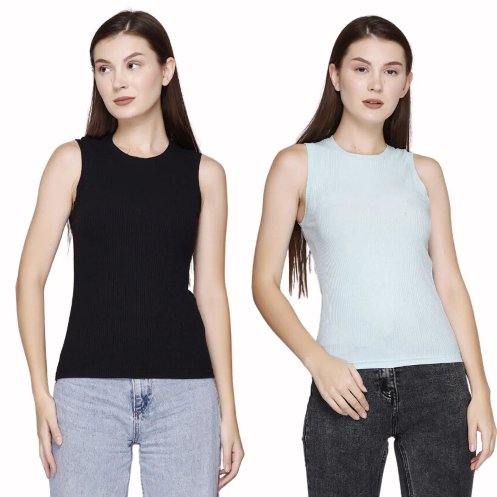 Modish Rib Tank Top-Women/Girls(Combo of two)