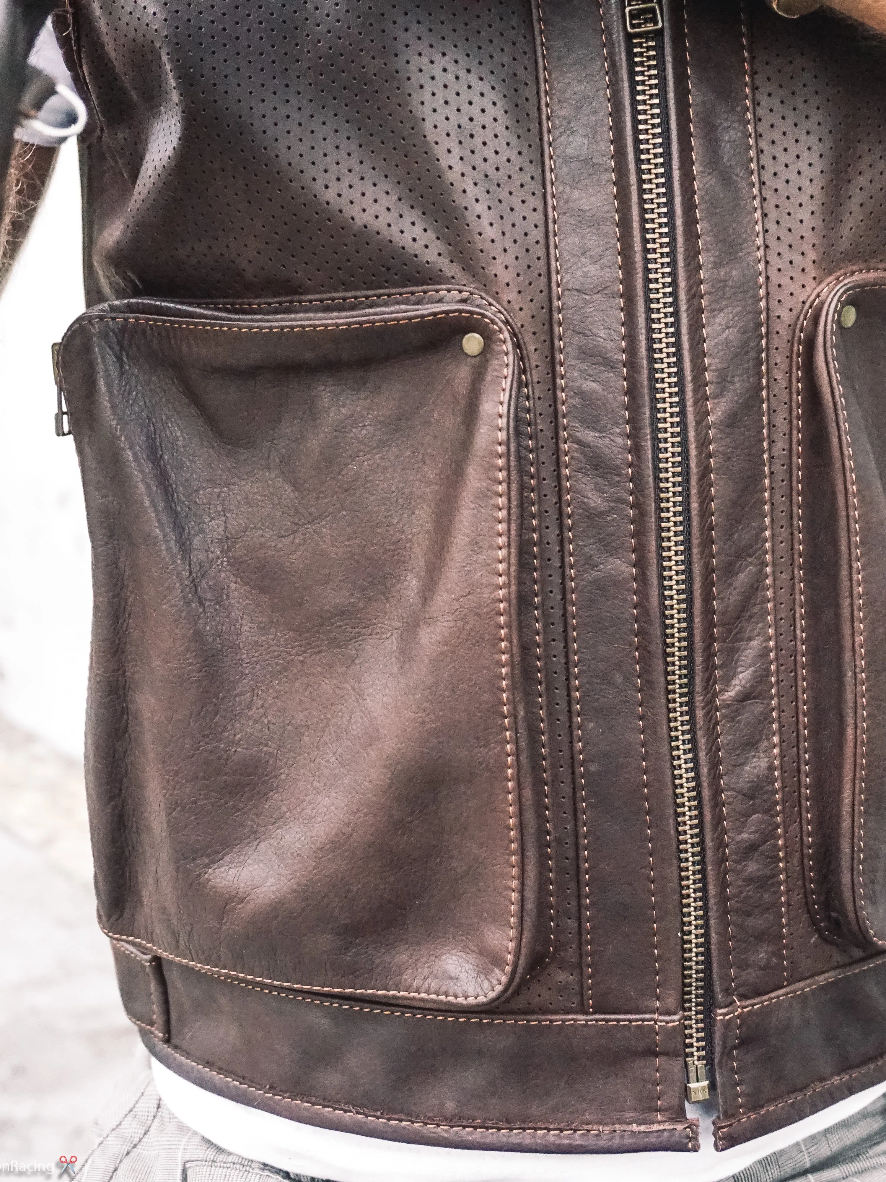 Motorcycle Rider Vest | Perforated Brown Leather | Handmade