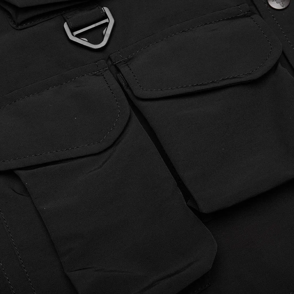 Multi-Pocket Zipped Down Vest - Black