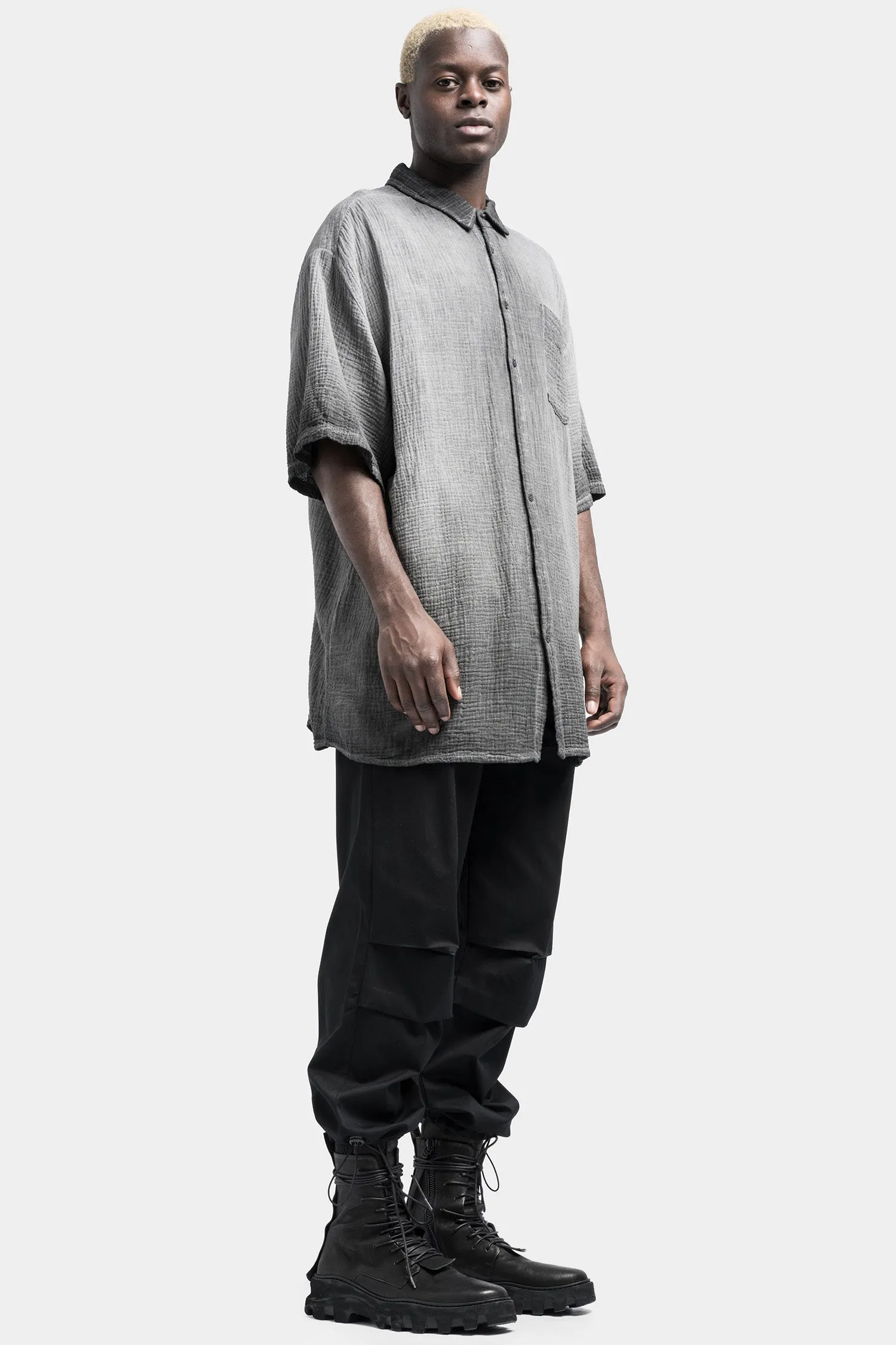 Oversized gauze short sleeve shirt, Cold dyed