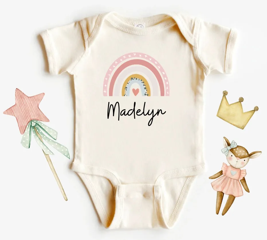 Personalized Baby Girl Neutral Gerber Onesie, neutral Rainbow baby bodysuit, Neutral bodysuit , Personalized baby girl Onesie