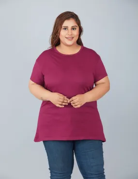 Plus Size Plain Cotton T-Shirt For Women - Purple