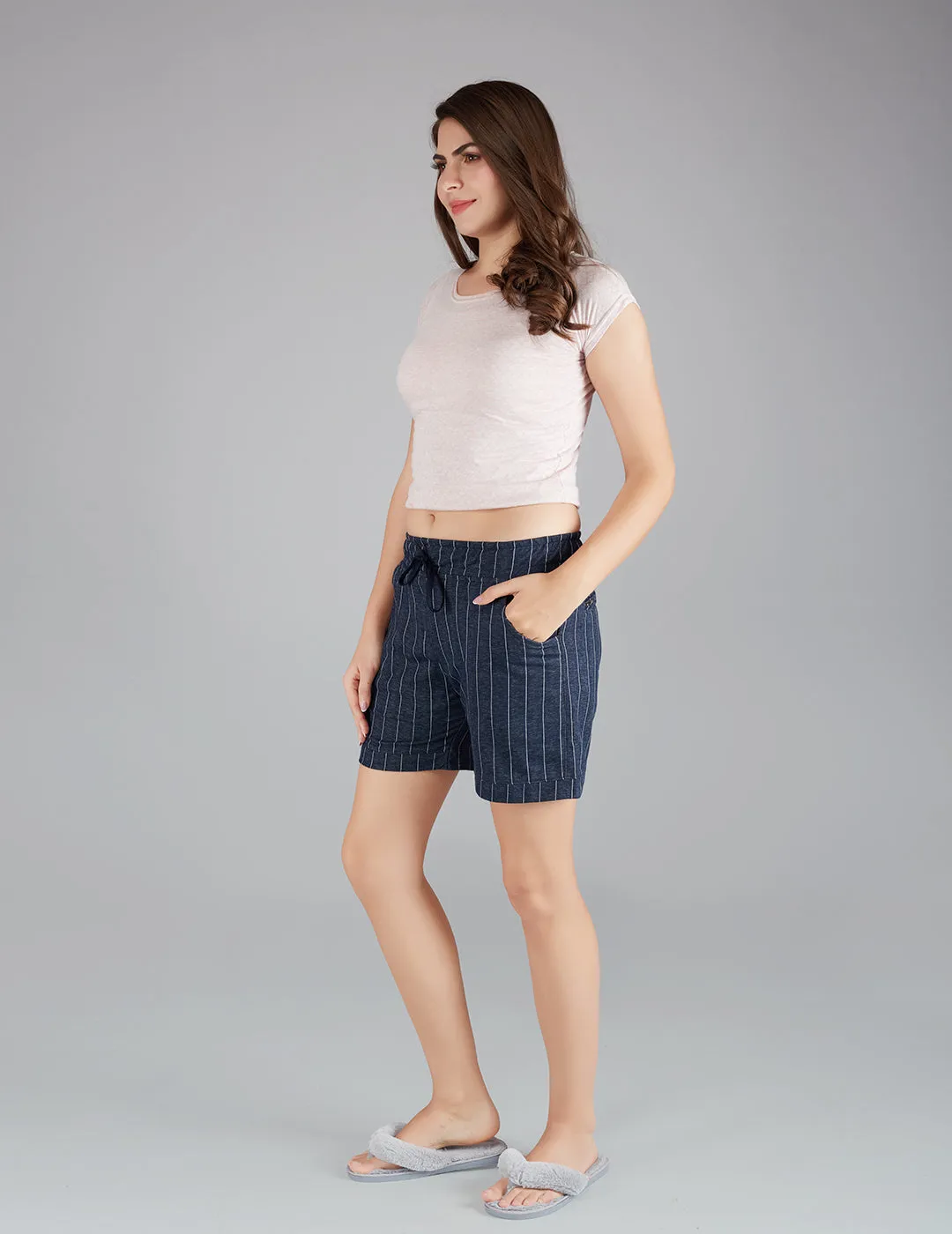 Printed Shorts For Women - Cotton Lounge Shorts - Navy