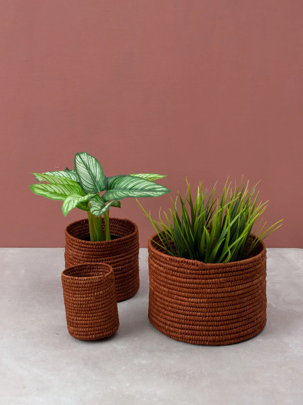 Raffia Storage Pots, Tobacco