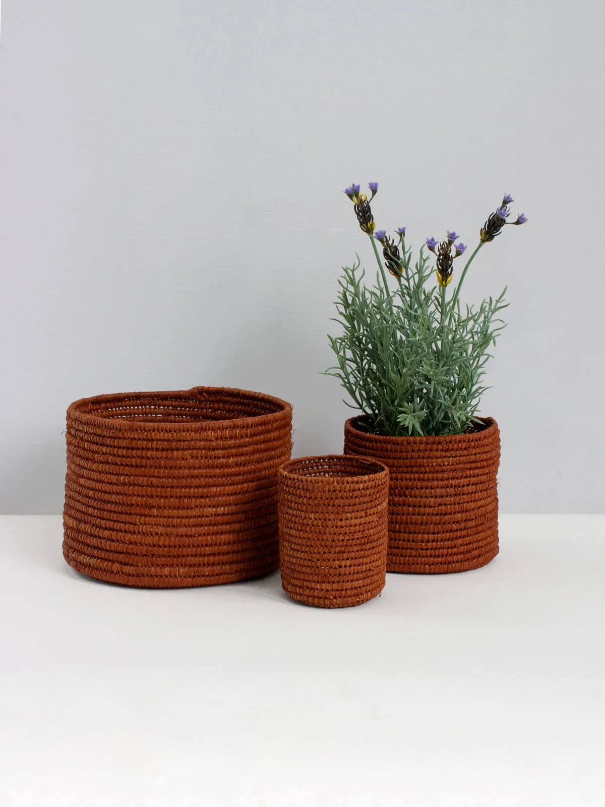 Raffia Storage Pots, Tobacco