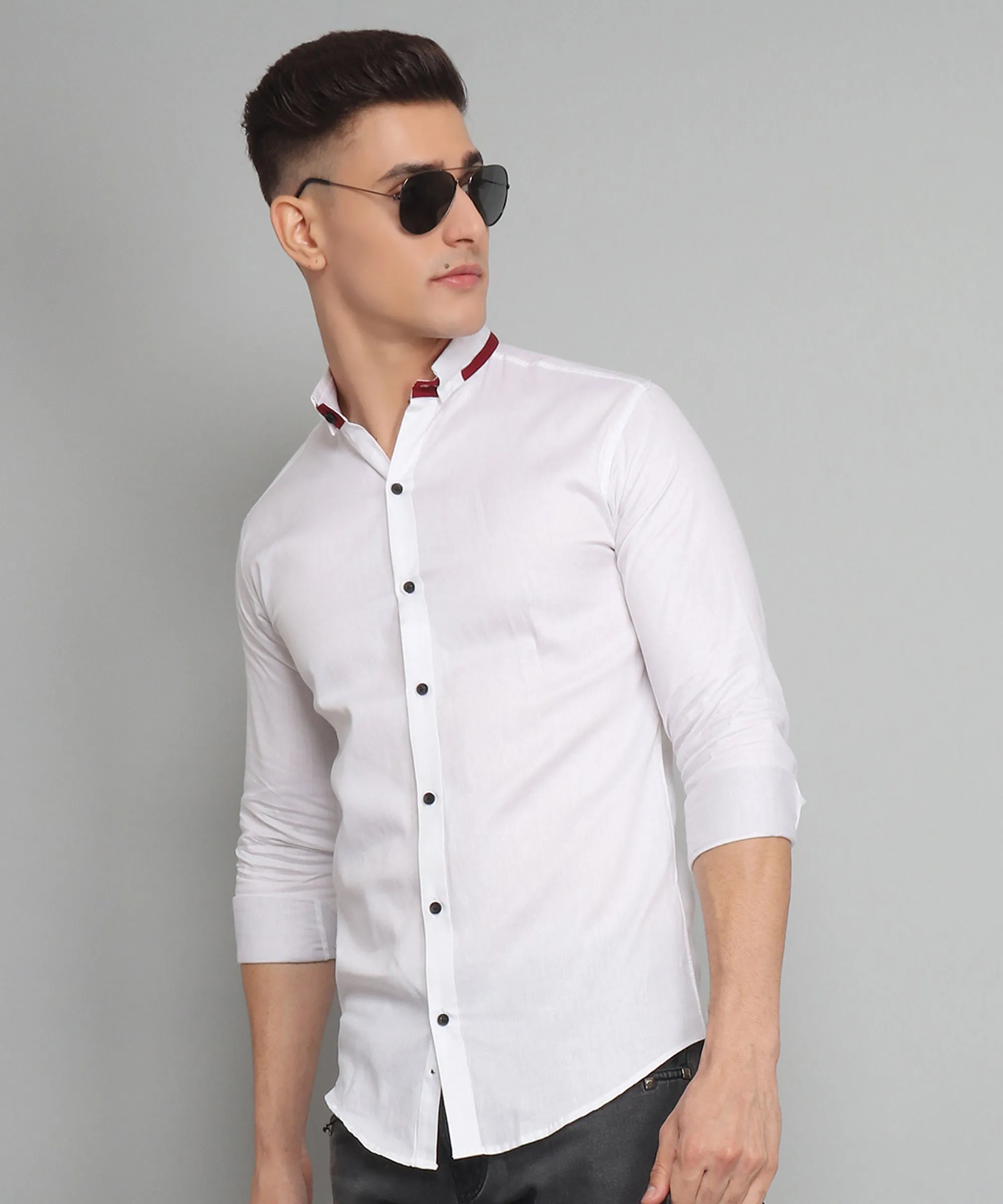 Rough Premium White Solid Casual Cotton Button-Up Shirt For Men