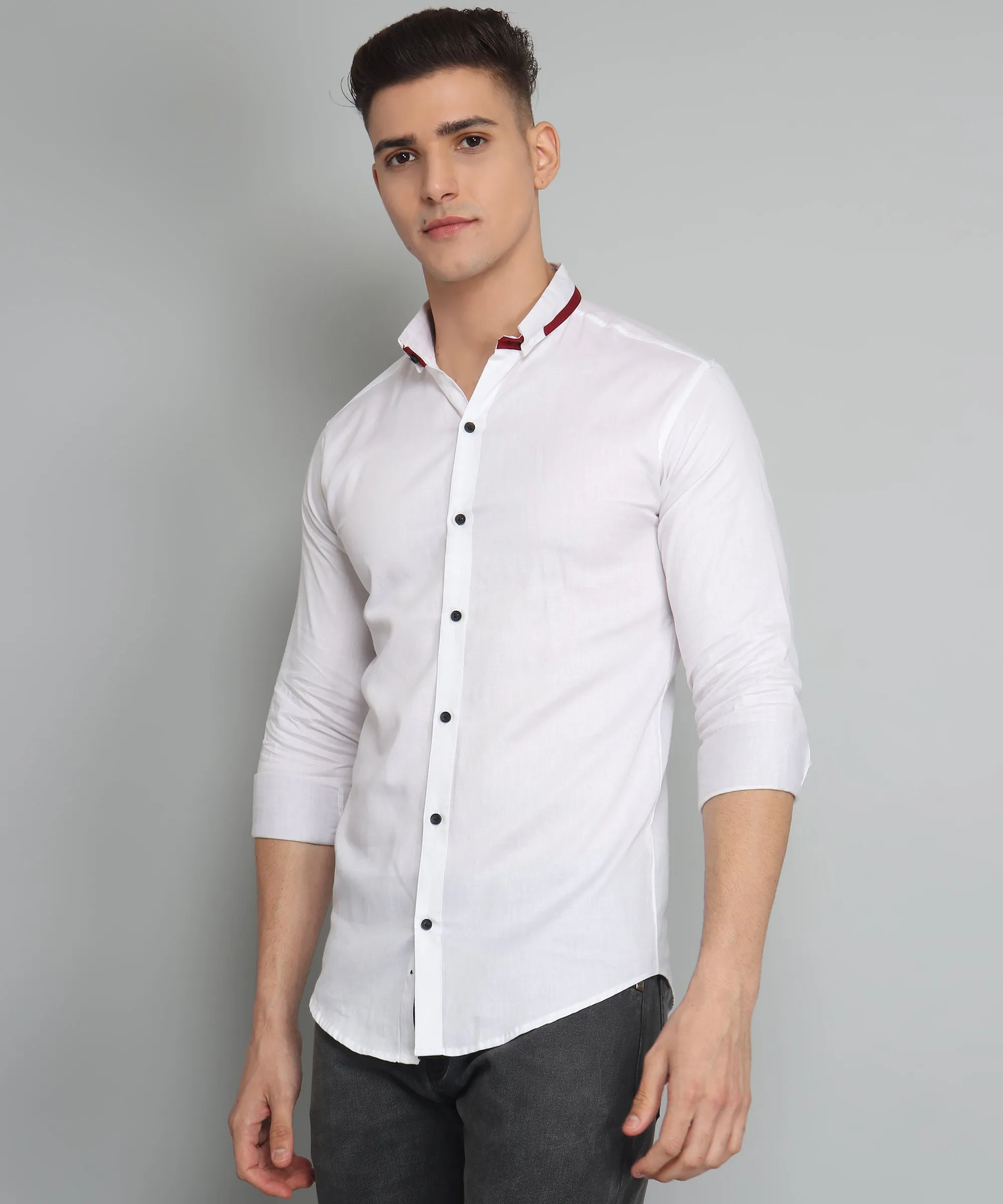 Rough Premium White Solid Casual Cotton Button-Up Shirt For Men