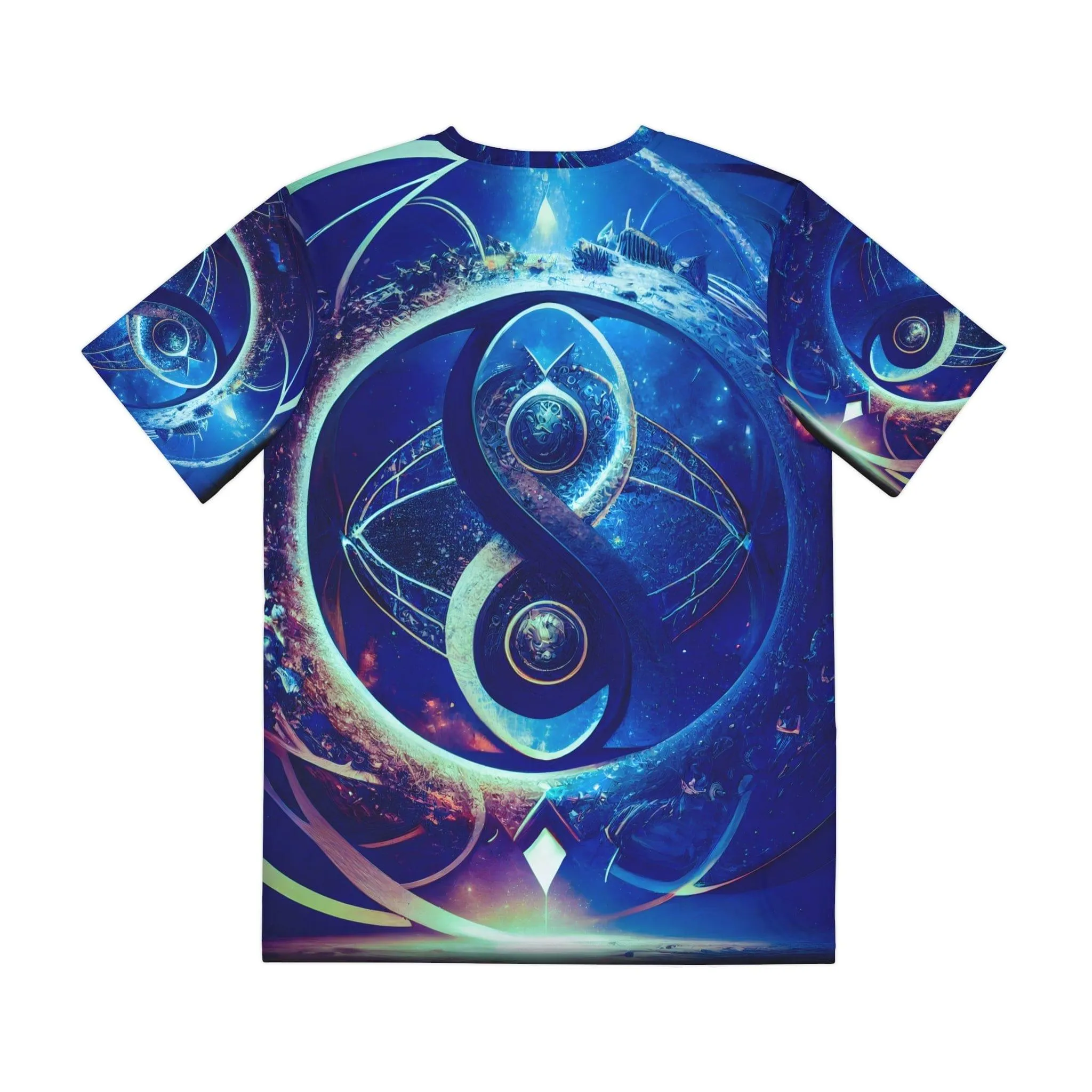 Sacred Geometry Infinity Blue "Perfect Balance" - All Over Print (AOP) / Sublimation Design - Digital AI Art T-Shirt for Street or Festival Wear