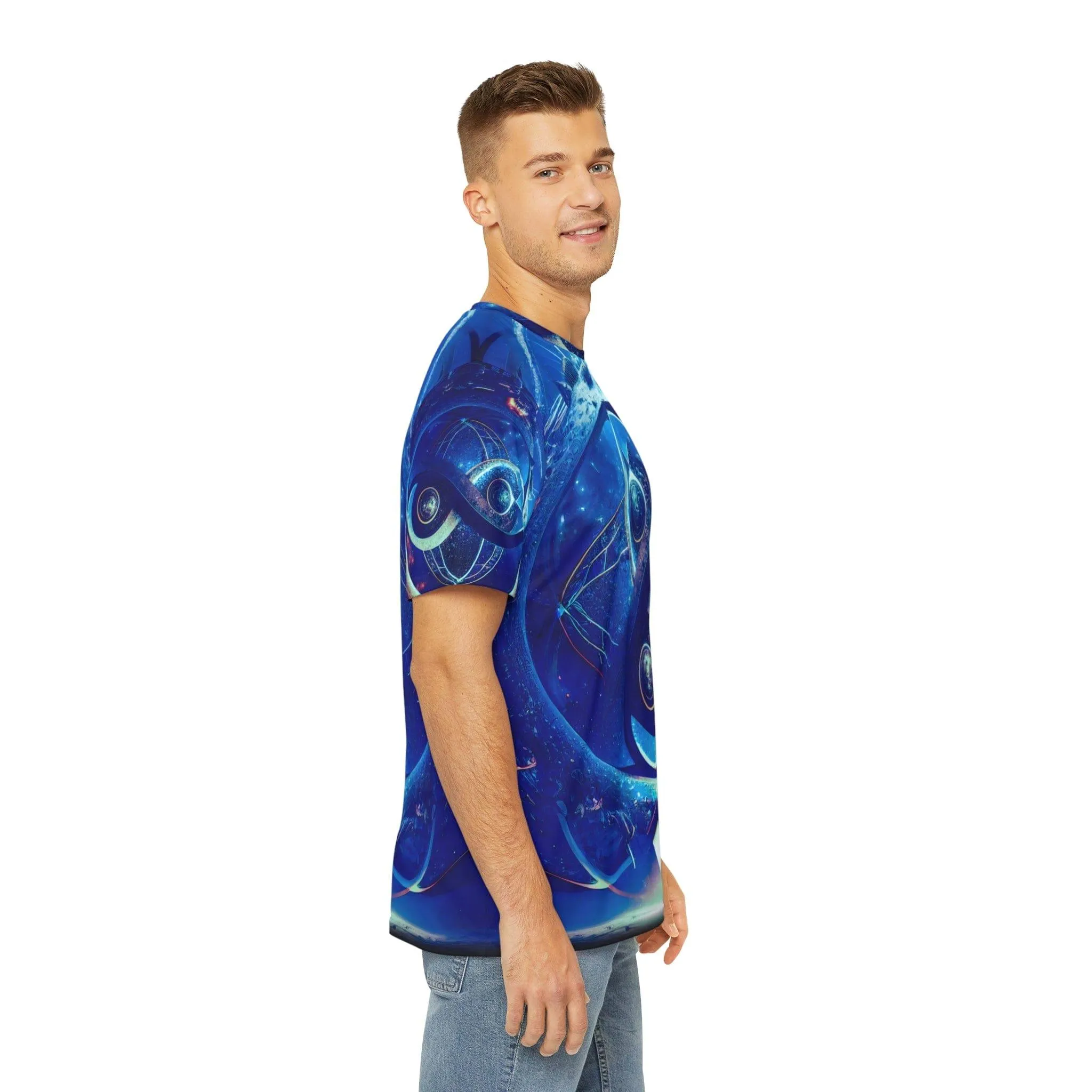 Sacred Geometry Infinity Blue "Perfect Balance" - All Over Print (AOP) / Sublimation Design - Digital AI Art T-Shirt for Street or Festival Wear