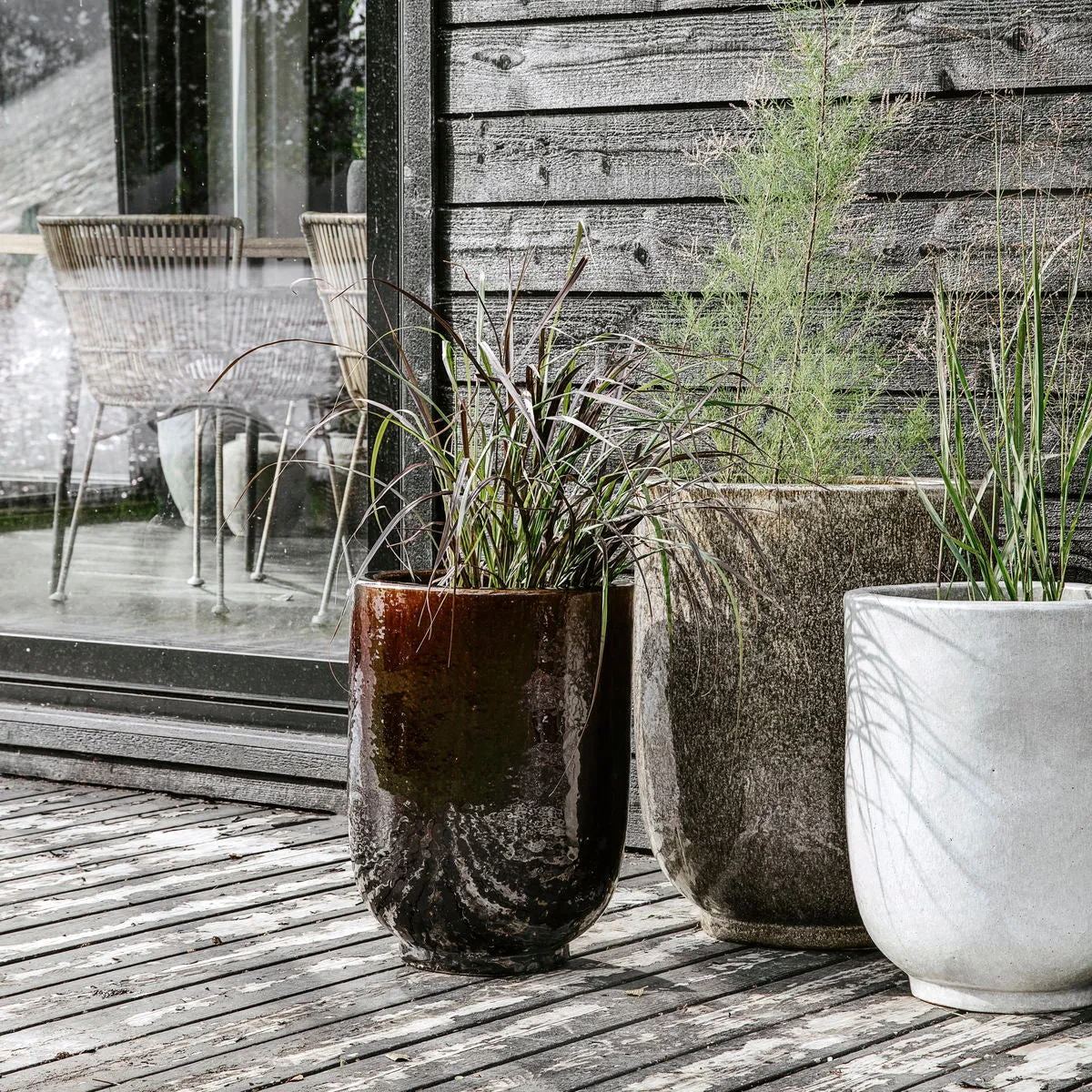 Set of Two Brown Glazed Planters.